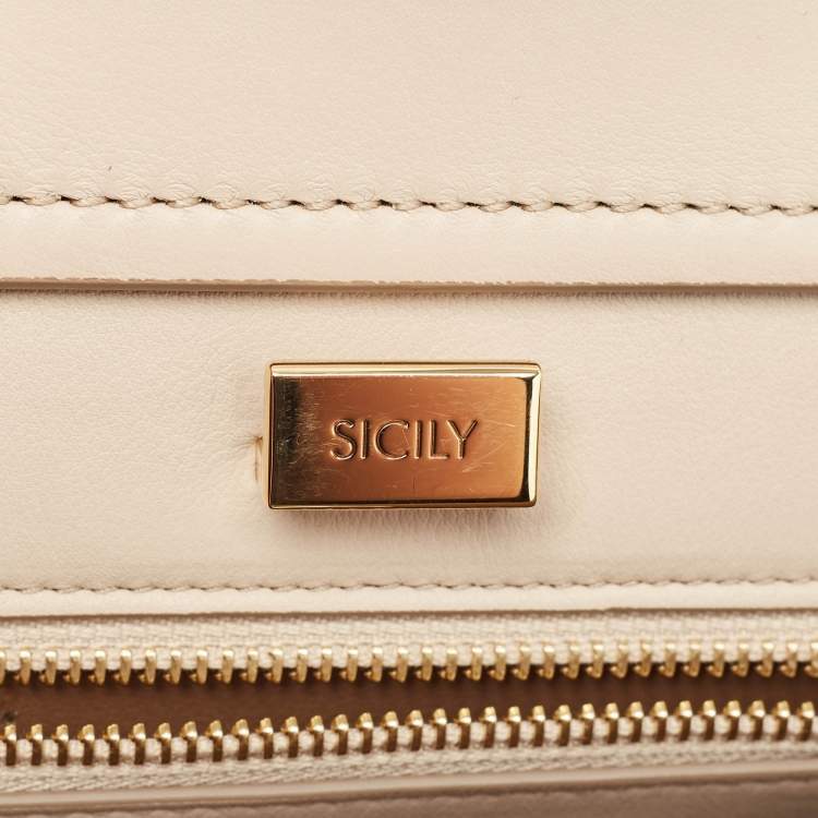 Pre Owned Dolce & Gabbana Beige Leather Mini Sicily 62 Tote 