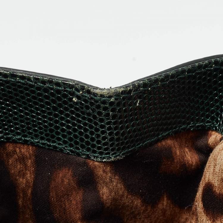 Pre Owned Dolce & Gabbana Green Lizard Embossed Leather Small Miss Sicily Top Handle Bag