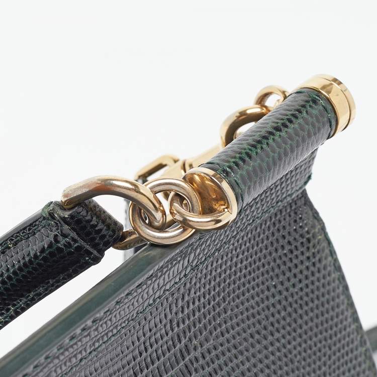 Pre Owned Dolce & Gabbana Green Lizard Embossed Leather Small Miss Sicily Top Handle Bag
