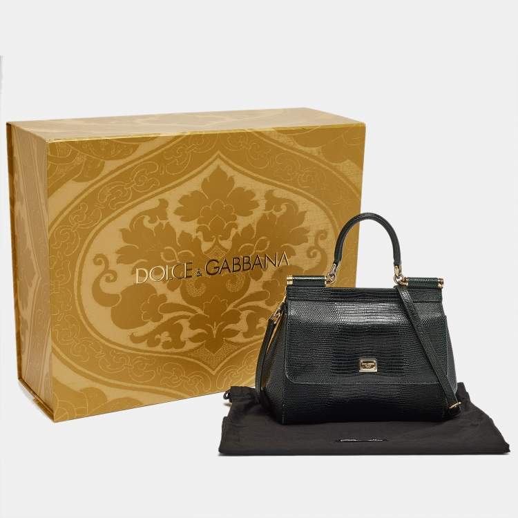 Pre Owned Dolce & Gabbana Green Lizard Embossed Leather Small Miss Sicily Top Handle Bag