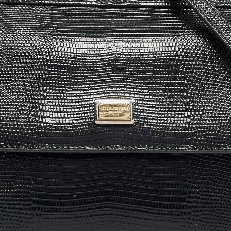 Pre Owned Dolce & Gabbana Green Lizard Embossed Leather Small Miss Sicily Top Handle Bag