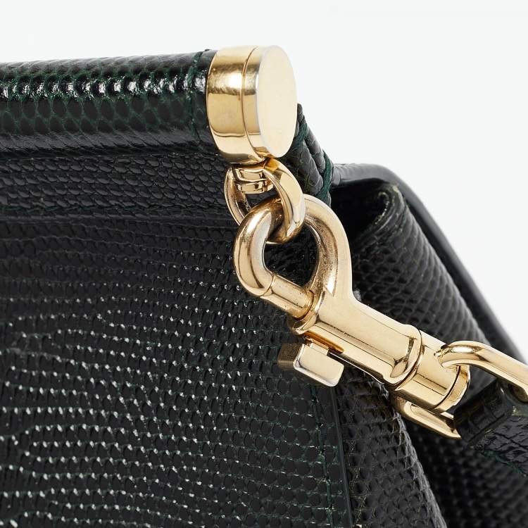 Pre Owned Dolce & Gabbana Green Lizard Embossed Leather Small Miss Sicily Top Handle Bag