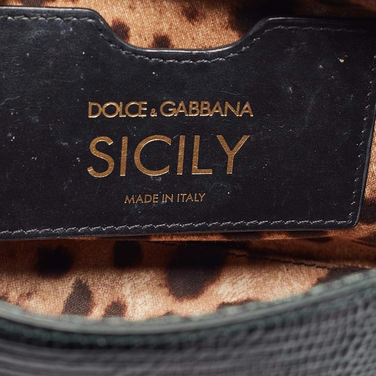 Pre Owned Dolce & Gabbana Green Lizard Embossed Leather Small Miss Sicily Top Handle Bag