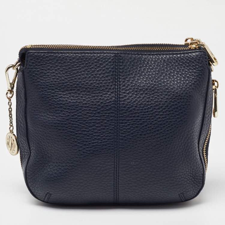 Pre Owned DKNY Navy Blue Leather Zip Crossbody Bag