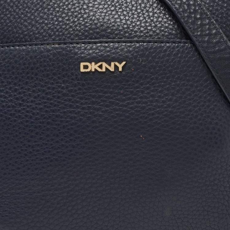Pre Owned DKNY Navy Blue Leather Zip Crossbody Bag