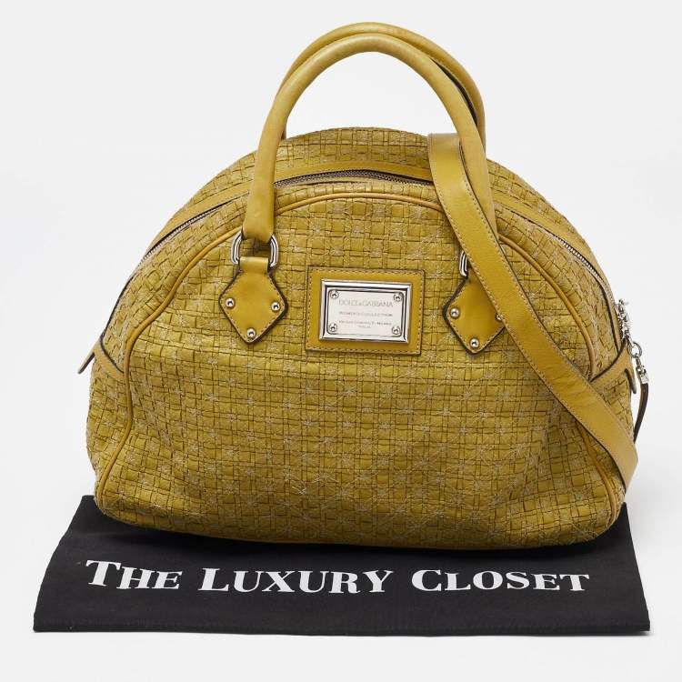 Pre Owned Dolce & Gabbana Olive Green Woven Leather Miss Biz Satchel