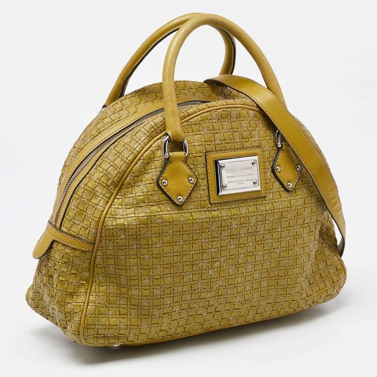 Pre Owned Dolce & Gabbana Olive Green Woven Leather Miss Biz Satchel