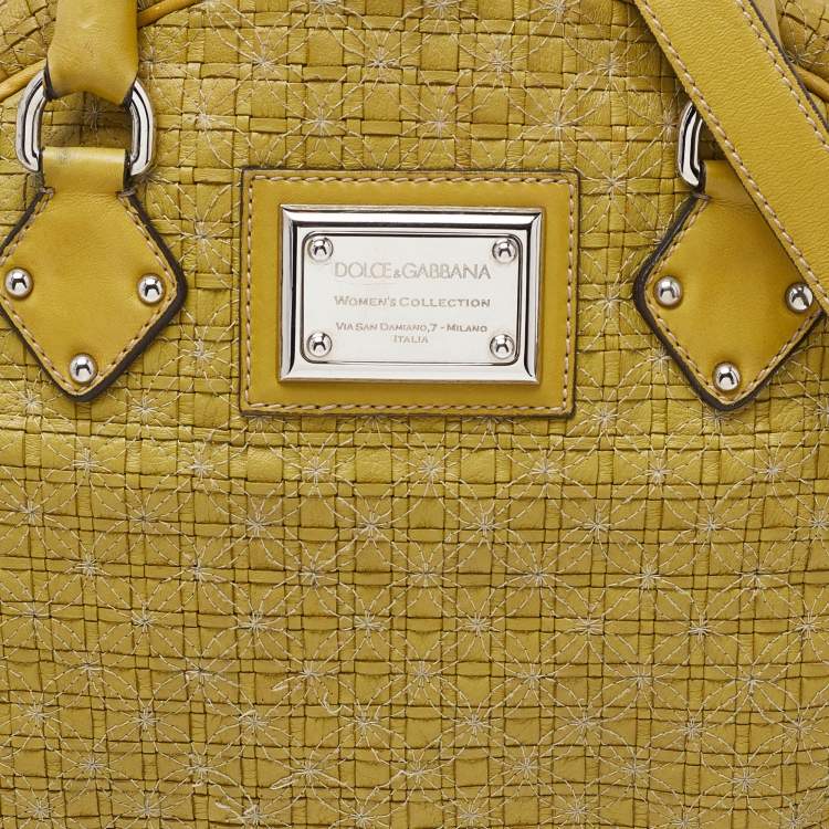 Pre Owned Dolce & Gabbana Olive Green Woven Leather Miss Biz Satchel