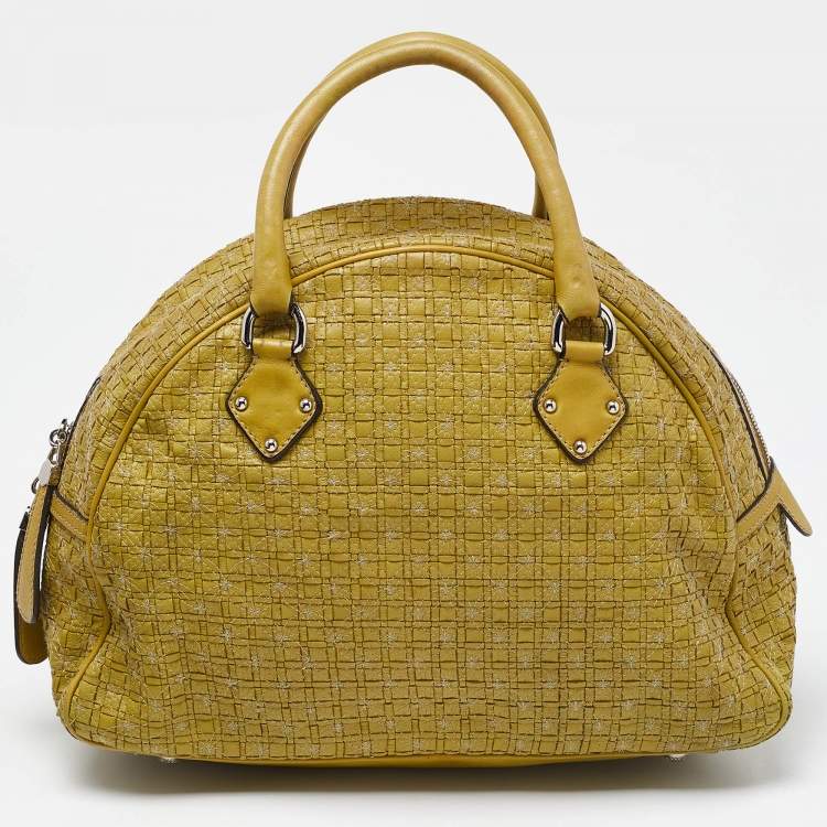Pre Owned Dolce & Gabbana Olive Green Woven Leather Miss Biz Satchel