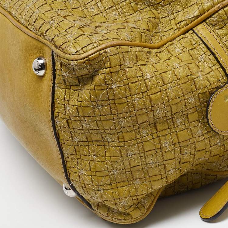 Pre Owned Dolce & Gabbana Olive Green Woven Leather Miss Biz Satchel