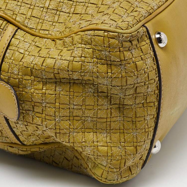 Pre Owned Dolce & Gabbana Olive Green Woven Leather Miss Biz Satchel