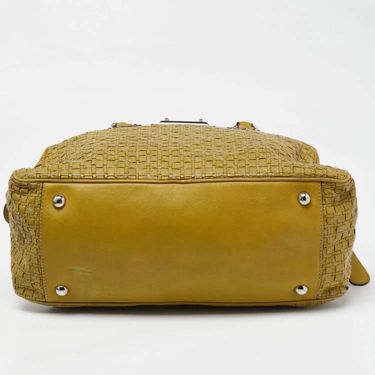 Pre Owned Dolce & Gabbana Olive Green Woven Leather Miss Biz Satchel