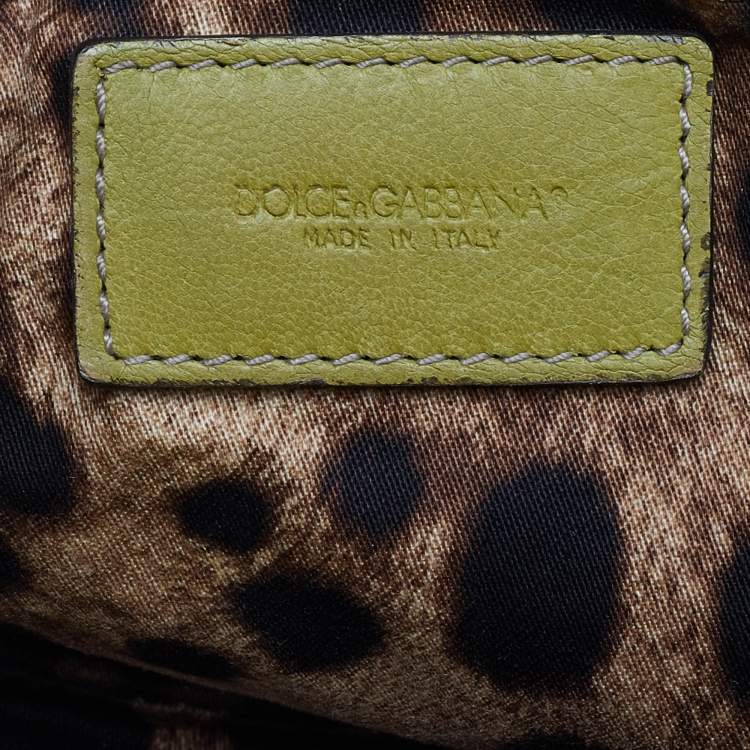 Pre Owned Dolce & Gabbana Olive Green Woven Leather Miss Biz Satchel