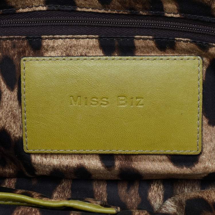 Pre Owned Dolce & Gabbana Olive Green Woven Leather Miss Biz Satchel