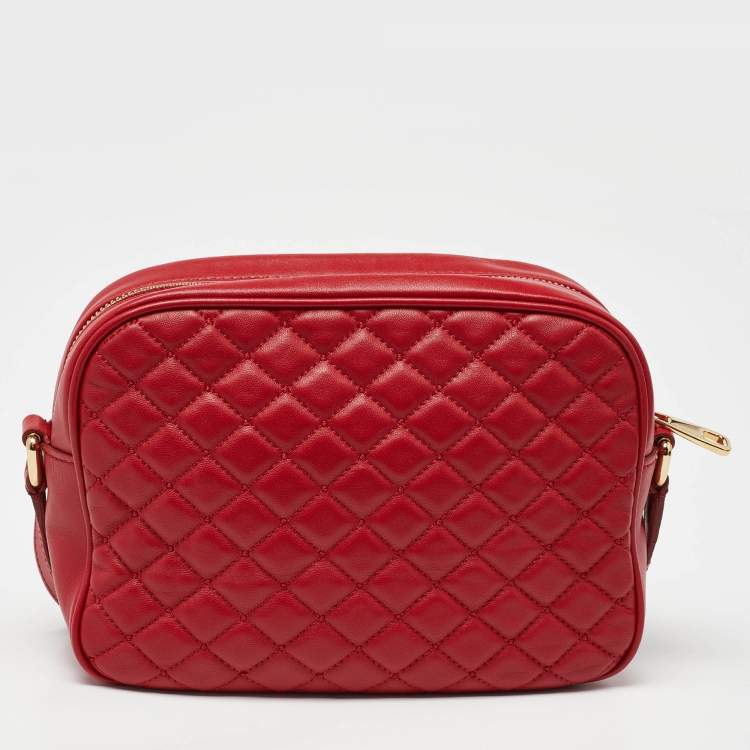 Pre Owned Dolce & Gabbana Red Leather Glam Embellished Camera Bag