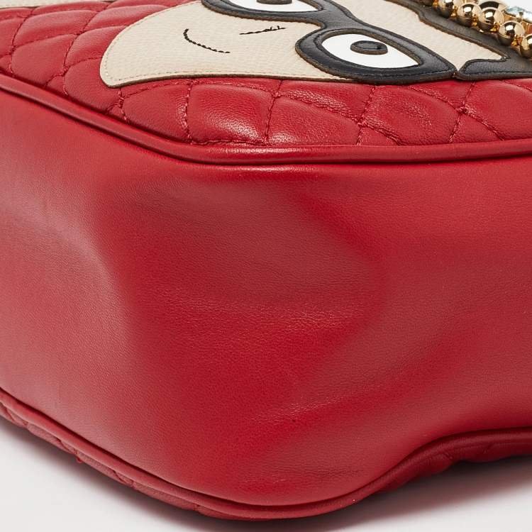 Pre Owned Dolce & Gabbana Red Leather Glam Embellished Camera Bag