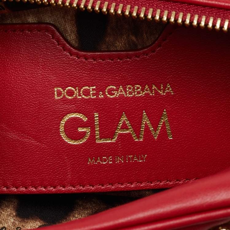 Pre Owned Dolce & Gabbana Red Leather Glam Embellished Camera Bag