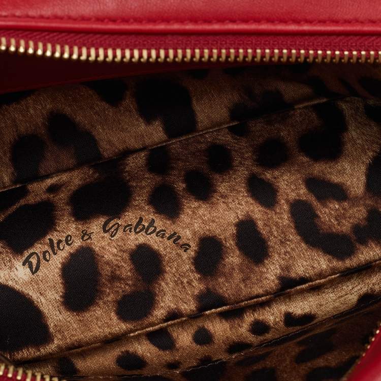 Pre Owned Dolce & Gabbana Red Leather Glam Embellished Camera Bag