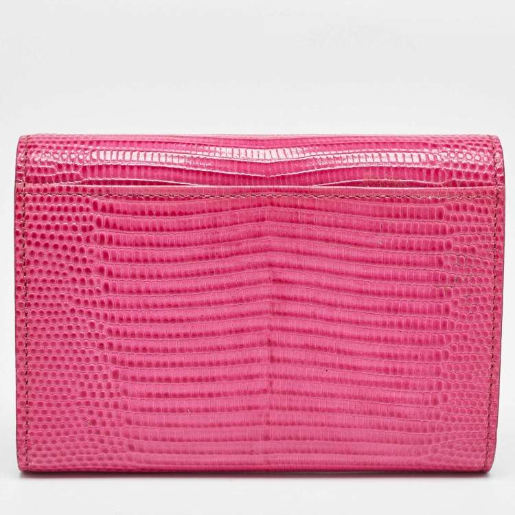 Pre Owned Dolce & Gabbana Pink Lizard Embossed Leather Boom Patch Trifold Wallet