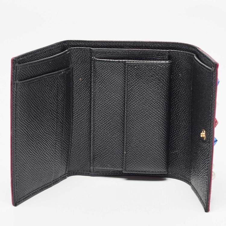 Pre Owned Dolce & Gabbana Pink Lizard Embossed Leather Boom Patch Trifold Wallet