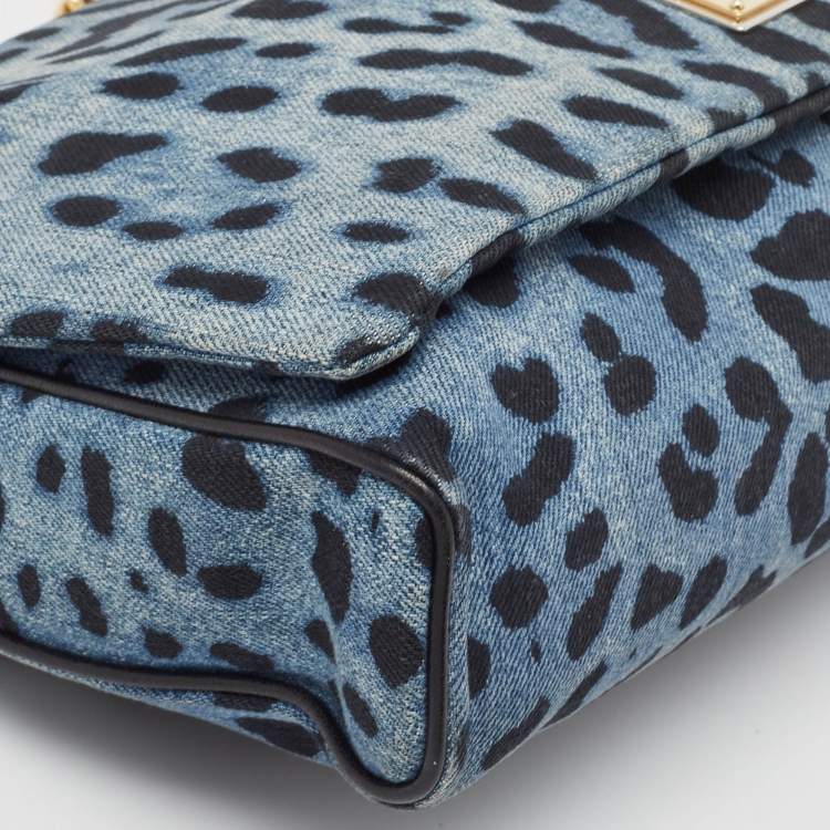 Pre Owned Dolce & Gabbana Blue/Black Leopard Print Denim Flap Shoulder Bag