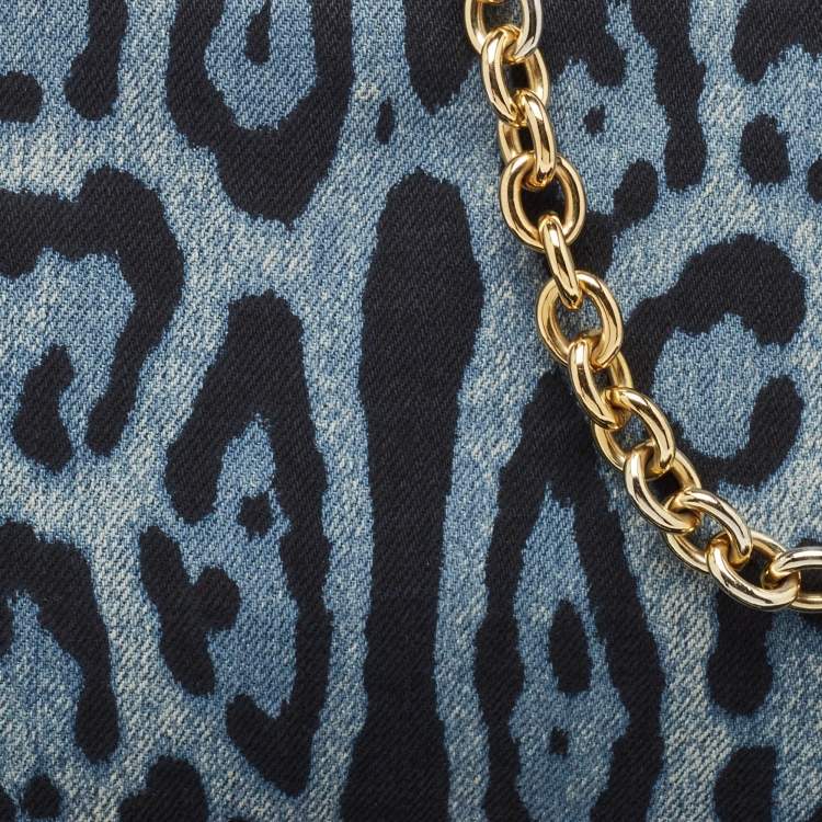 Pre Owned Dolce & Gabbana Blue/Black Leopard Print Denim Flap Shoulder Bag