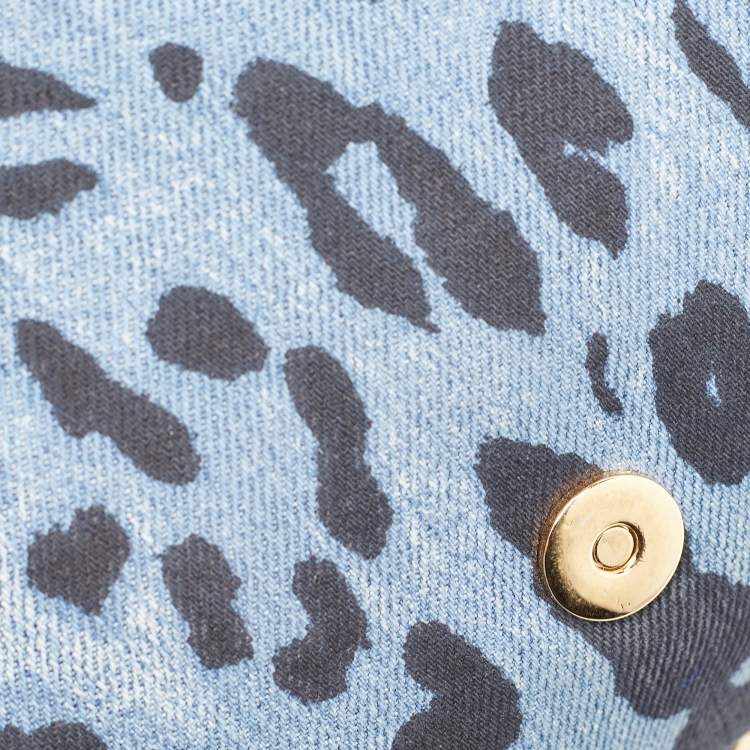 Pre Owned Dolce & Gabbana Blue/Black Leopard Print Denim Flap Shoulder Bag