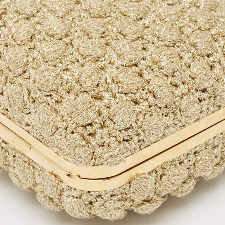 Pre Owned Dolce & Gabbana Gold Lurex Fabric Kiss Lock Frame Chain Clutch