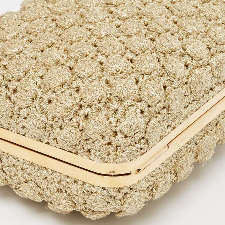 Pre Owned Dolce & Gabbana Gold Lurex Fabric Kiss Lock Frame Chain Clutch