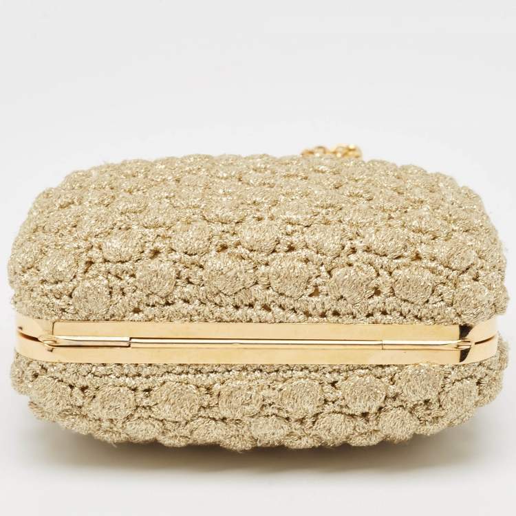 Pre Owned Dolce & Gabbana Gold Lurex Fabric Kiss Lock Frame Chain Clutch