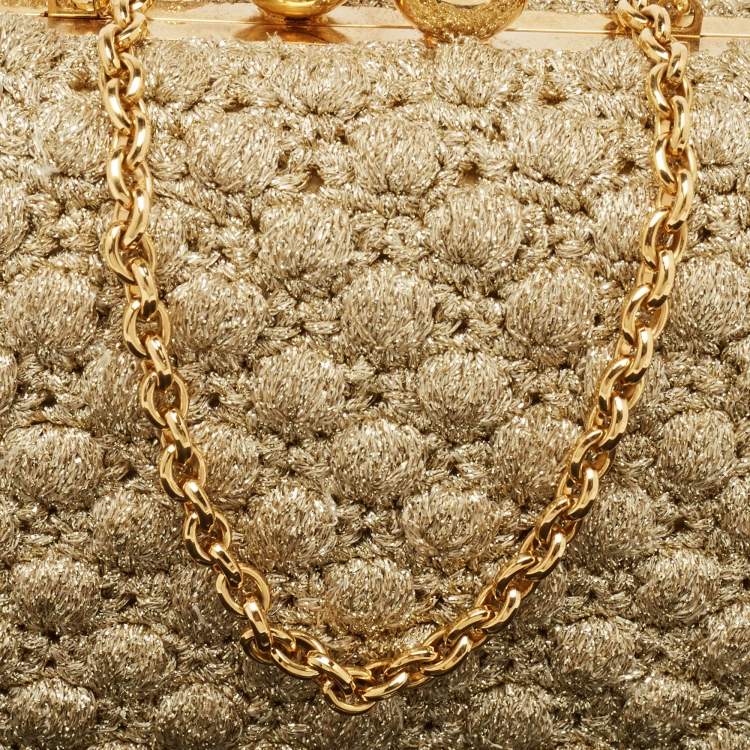 Pre Owned Dolce & Gabbana Gold Lurex Fabric Kiss Lock Frame Chain Clutch