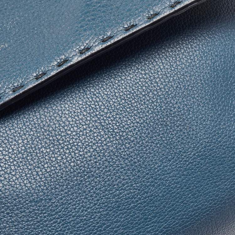 Pre Owned Dolce & Gabbana Teal Leather Medium Stitched Sicily Top Handle Bag