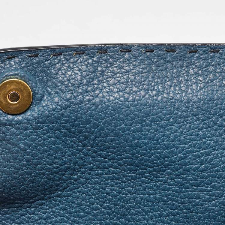 Pre Owned Dolce & Gabbana Teal Leather Medium Stitched Sicily Top Handle Bag