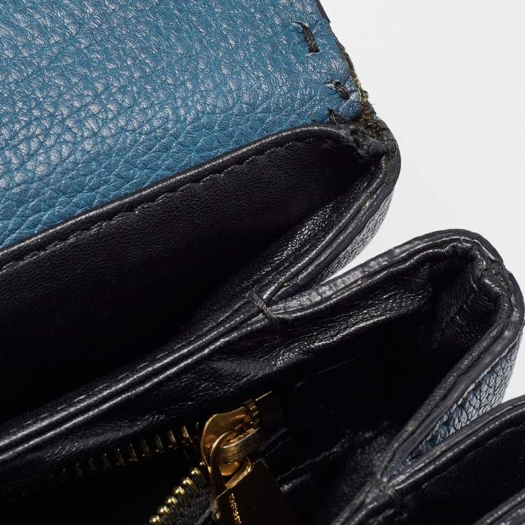Pre Owned Dolce & Gabbana Teal Leather Medium Stitched Sicily Top Handle Bag