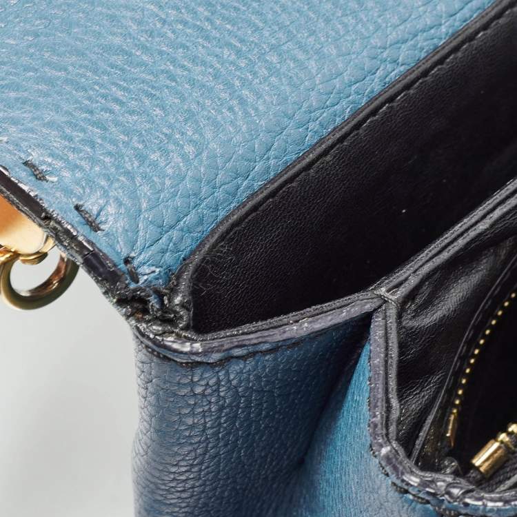 Pre Owned Dolce & Gabbana Teal Leather Medium Stitched Sicily Top Handle Bag