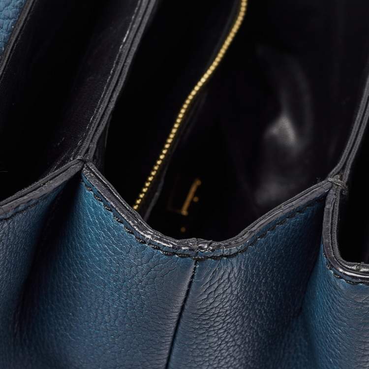 Pre Owned Dolce & Gabbana Teal Leather Medium Stitched Sicily Top Handle Bag