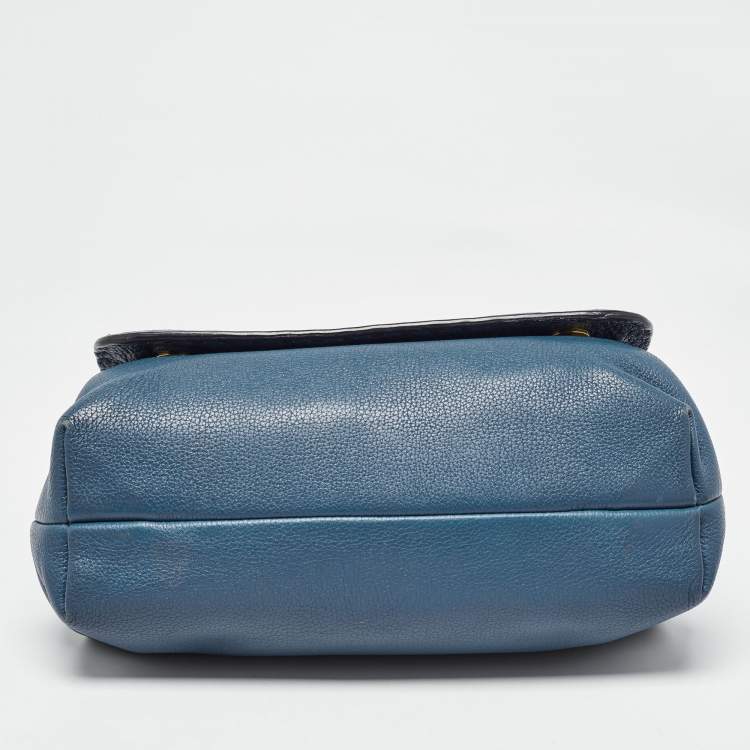 Pre Owned Dolce & Gabbana Teal Leather Medium Stitched Sicily Top Handle Bag
