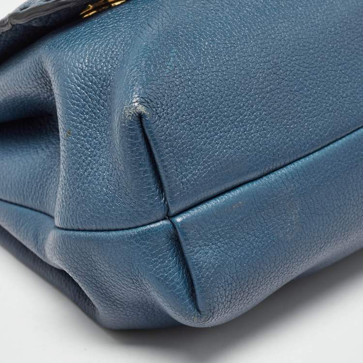 Pre Owned Dolce & Gabbana Teal Leather Medium Stitched Sicily Top Handle Bag
