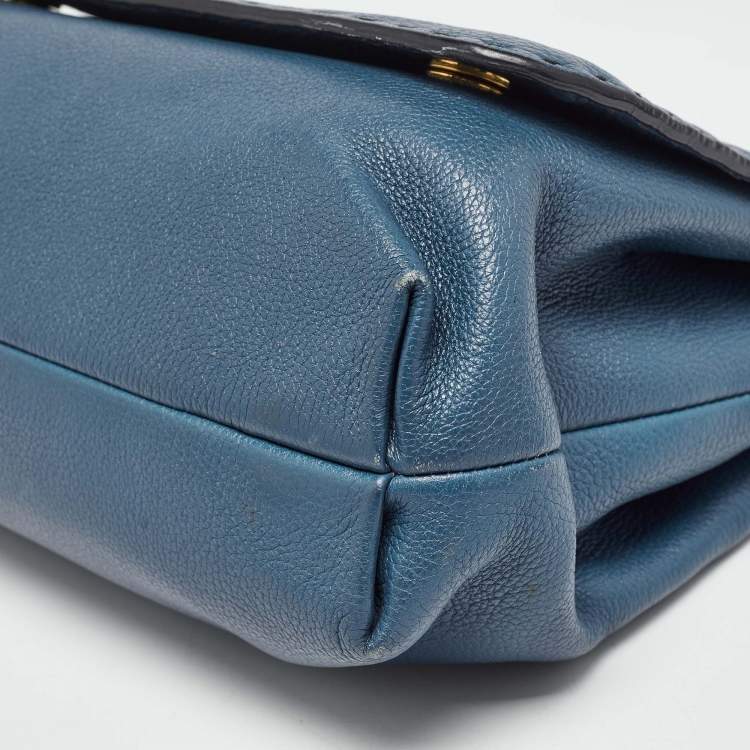 Pre Owned Dolce & Gabbana Teal Leather Medium Stitched Sicily Top Handle Bag