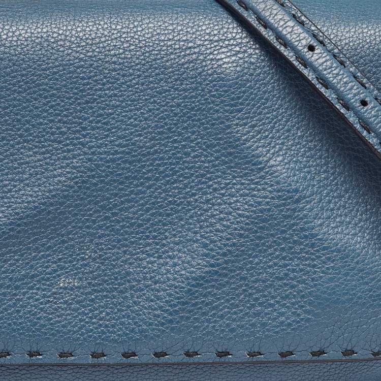 Pre Owned Dolce & Gabbana Teal Leather Medium Stitched Sicily Top Handle Bag