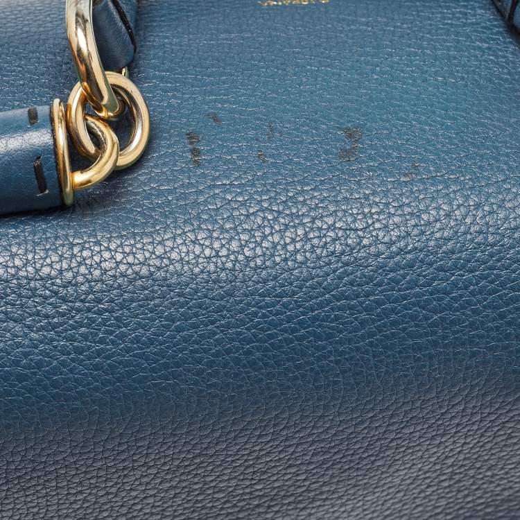 Pre Owned Dolce & Gabbana Teal Leather Medium Stitched Sicily Top Handle Bag
