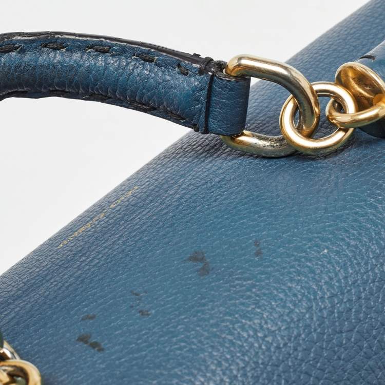 Pre Owned Dolce & Gabbana Teal Leather Medium Stitched Sicily Top Handle Bag