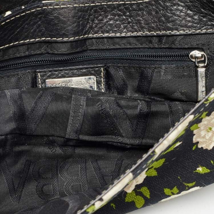Pre Owned Dolce & Gabbana Blue/Multicolor Floral Print Canvas and Leather Shoulder Bag