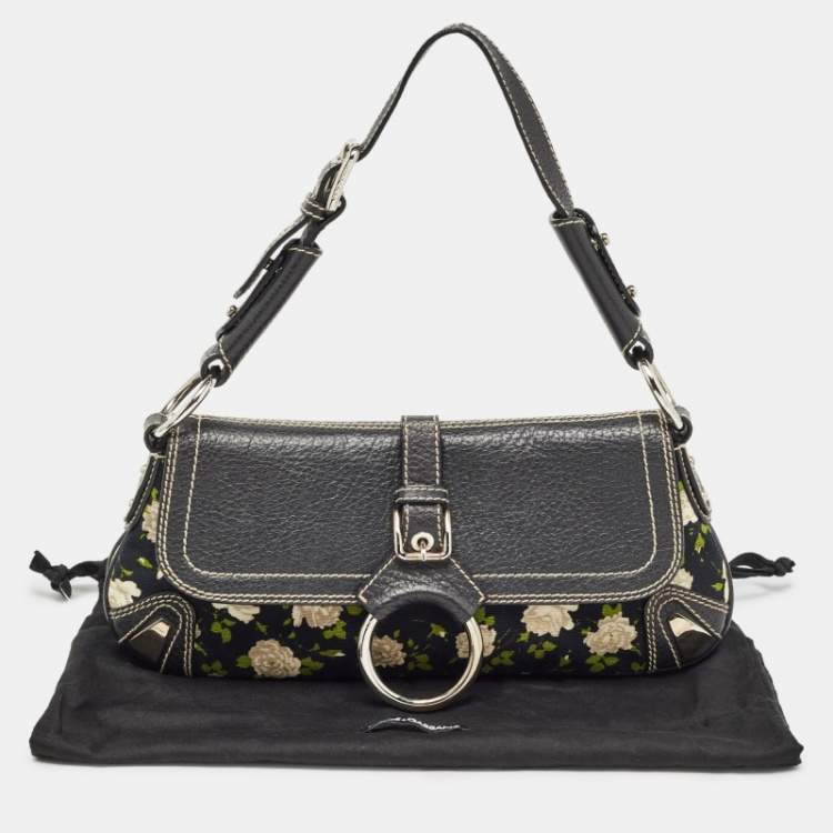 Pre Owned Dolce & Gabbana Blue/Multicolor Floral Print Canvas and Leather Shoulder Bag