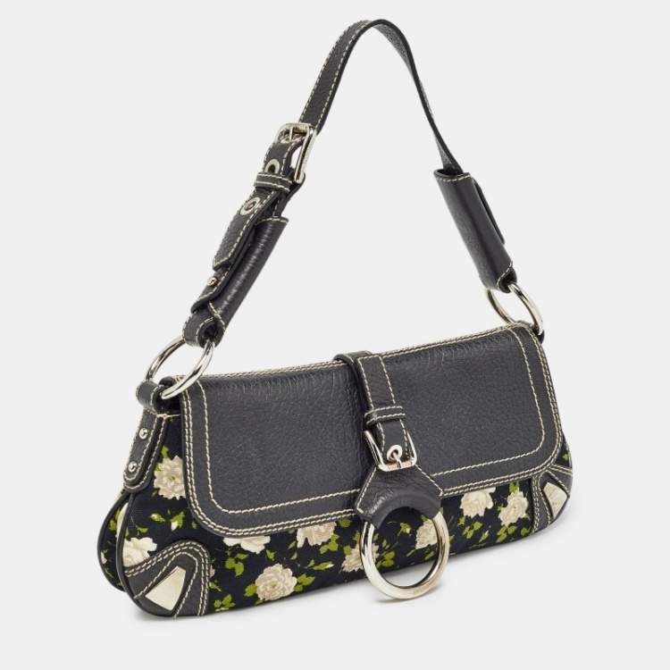 Pre Owned Dolce & Gabbana Blue/Multicolor Floral Print Canvas and Leather Shoulder Bag