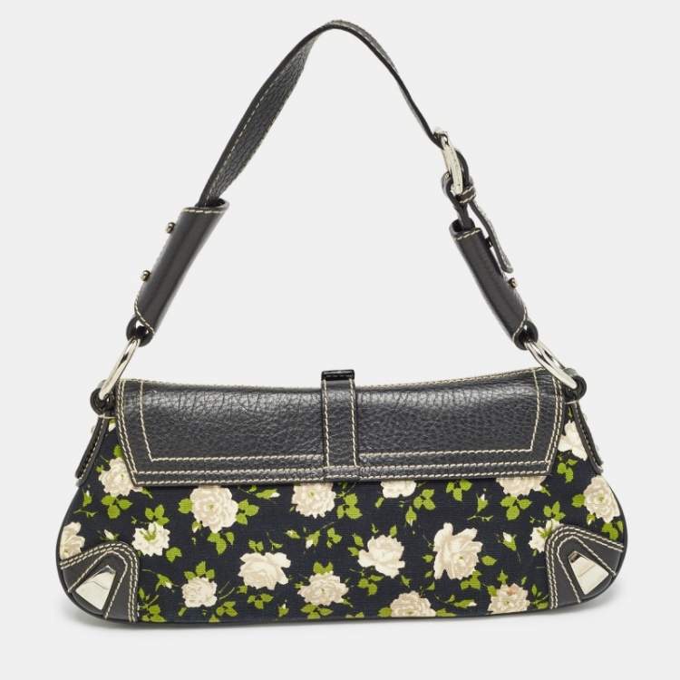 Pre Owned Dolce & Gabbana Blue/Multicolor Floral Print Canvas and Leather Shoulder Bag