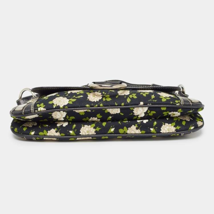 Pre Owned Dolce & Gabbana Blue/Multicolor Floral Print Canvas and Leather Shoulder Bag