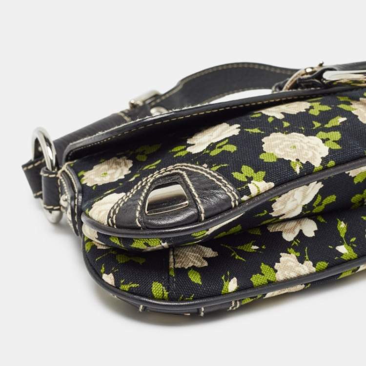 Pre Owned Dolce & Gabbana Blue/Multicolor Floral Print Canvas and Leather Shoulder Bag
