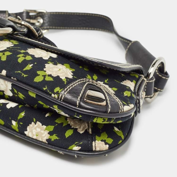 Pre Owned Dolce & Gabbana Blue/Multicolor Floral Print Canvas and Leather Shoulder Bag