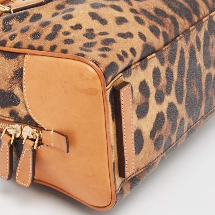 Pre Owned Dolce & Gabbana Brown/Black Leopard Print Coated Canvas and Leather Satchel